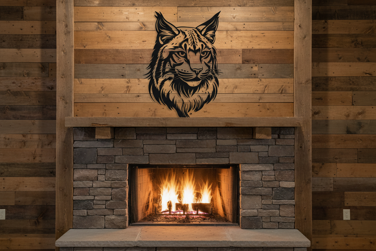 "Bobcat Face Metal Wall Art – 18x20 Matte Black Laser Cut Steel | Hang Em High Euro Hangers"