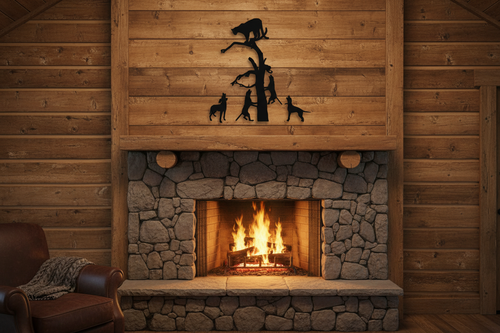 Cougar Treed by Dogs Metal Wall Art – 18x20 Matte Black Laser Cut Steel | Hang Em High Euro Hangers"