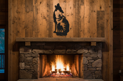 "Howling Wolf with Pup Metal Wall Art – 18x20 Matte Black Laser Cut Steel | Hang Em High Euro Hangers"