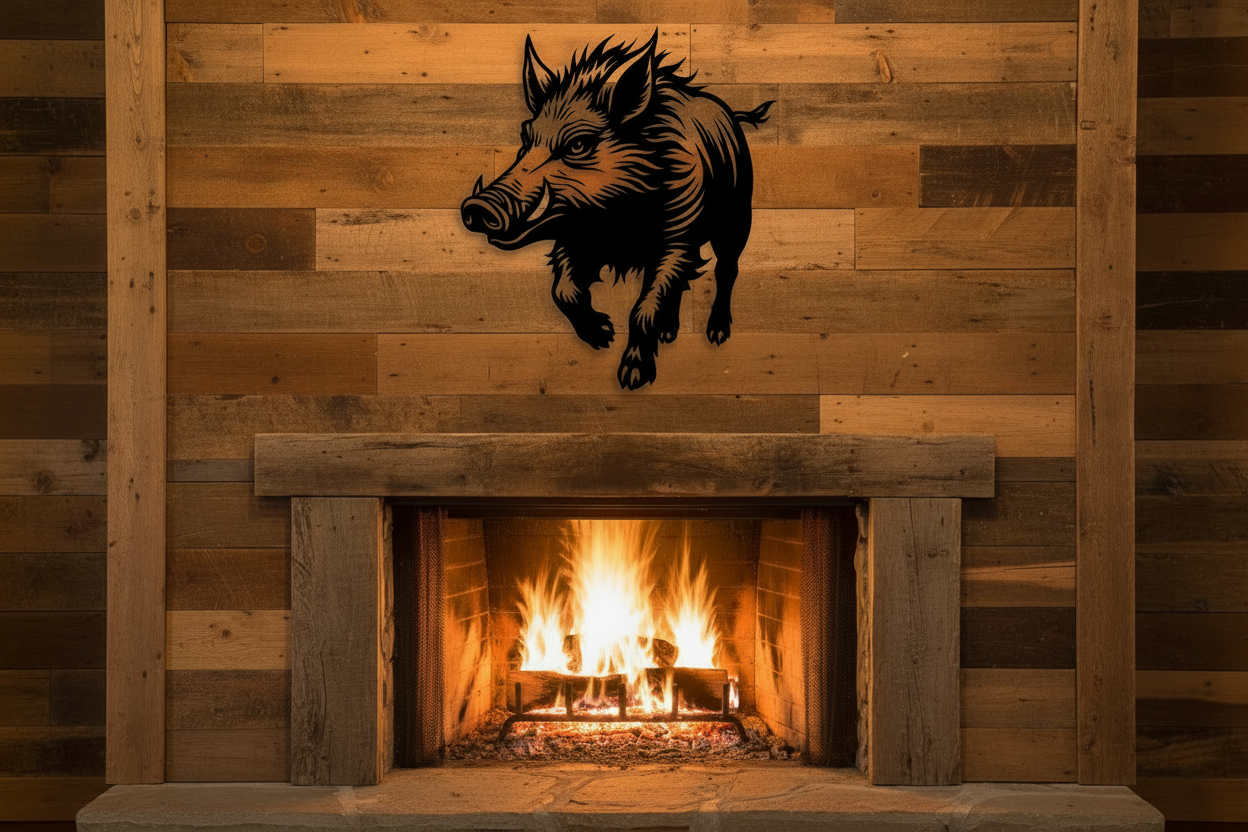 "Wild Boar Metal Wall Art – 18x20 Matte Black Laser Cut Steel | Hang Em High Euro Hangers"