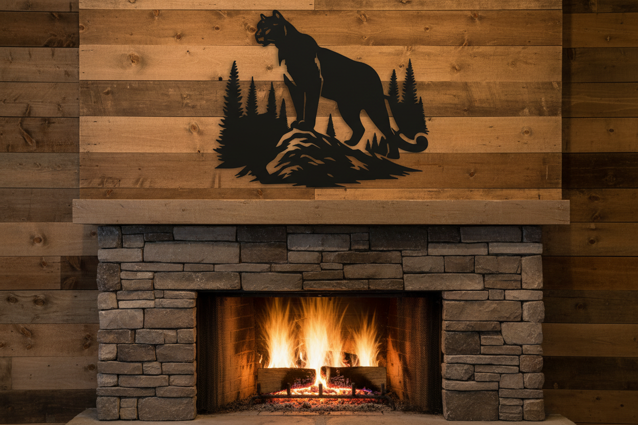 "Mountain Lion Cougar Metal Wall Art – 18x20 Matte Black Laser Cut Steel | Hang Em High Euro Hangers"