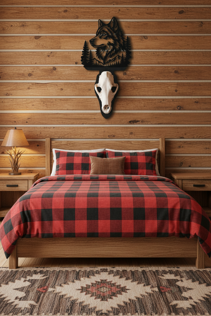 Wolf Log Cabin Large Skull